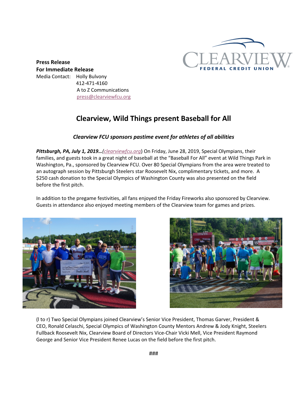 Clearview, Wild Things Present Baseball for All