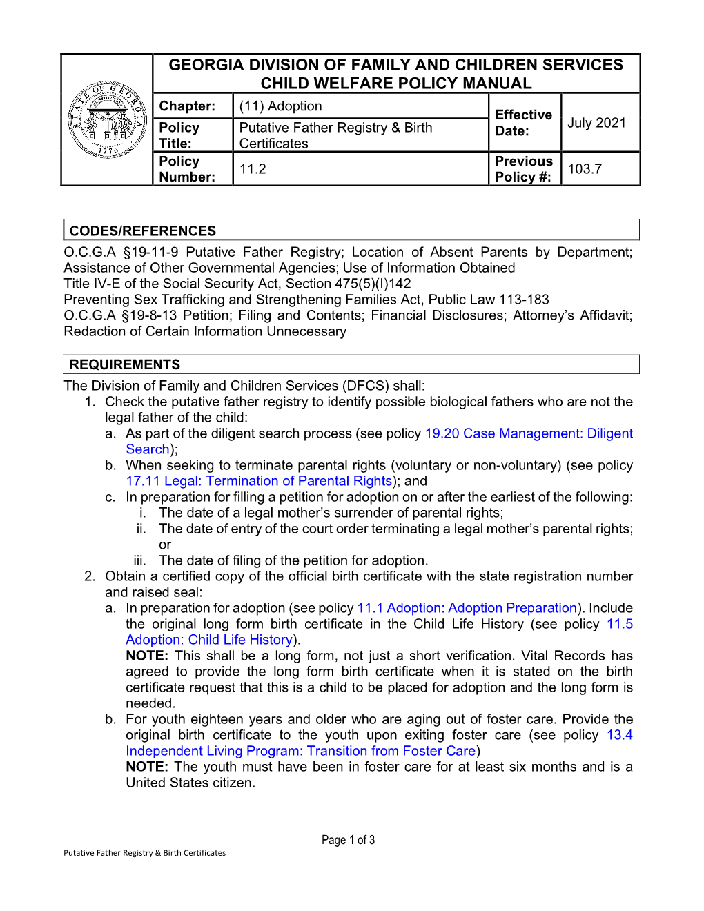 Putative Father Registry & Birth Certificates