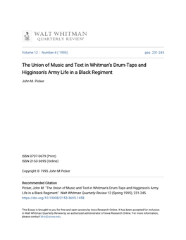 The Union of Music and Text in Whitman's Drum-Taps and Higginson's Army Life in a Black Regiment