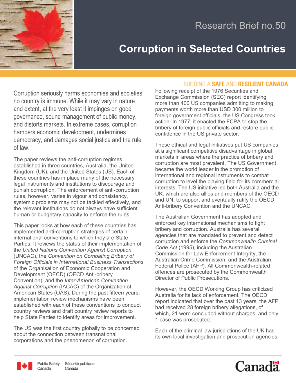 Corruption in Selected Countries