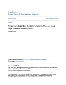 Temperature-Dependent Sex Determination in Manouria Emys Emys, the Asian Forest Tortoise