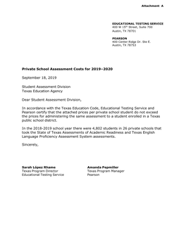 Private School Assessment Costs for 2017