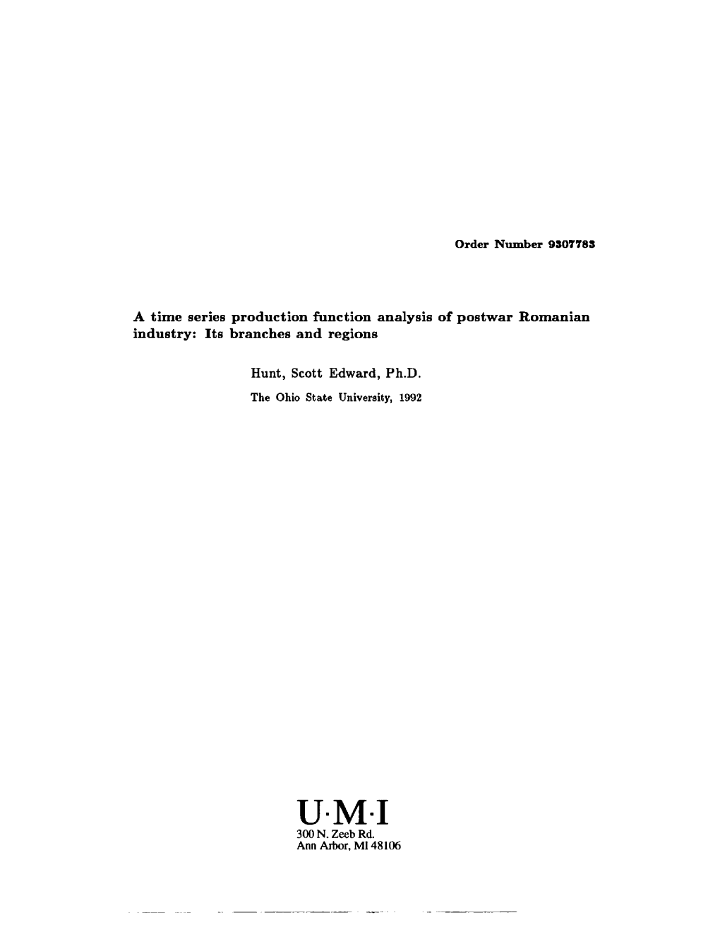 A Tim E Series Production Function Analysis of Postw