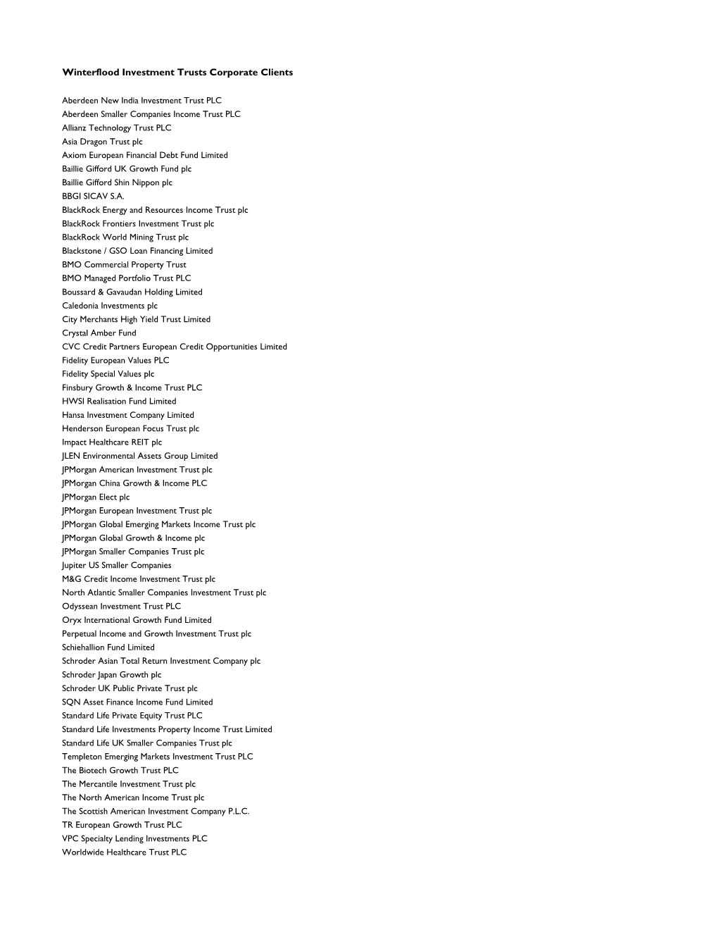 Winterflood Investment Trusts Corporate Clients