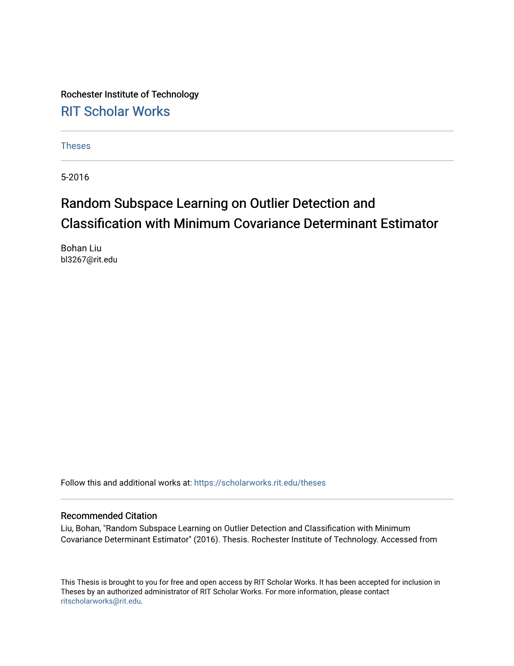 Random Subspace Learning on Outlier Detection and Classification with Minimum Covariance Determinant Estimator