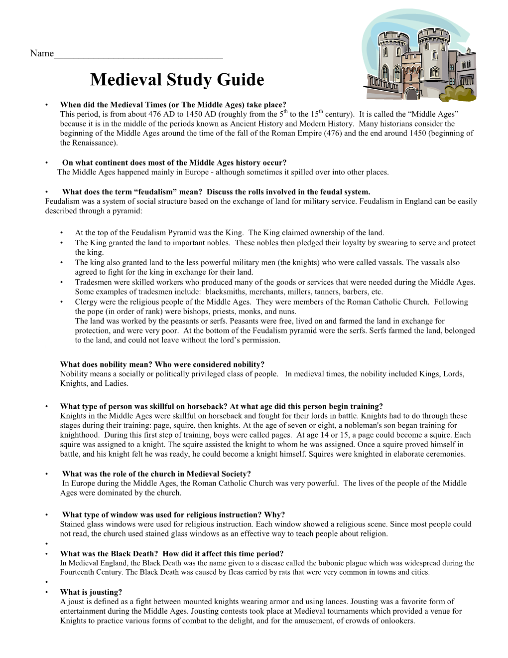 Medieval Study Guide 2