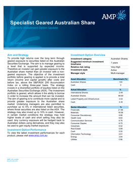 Specialist Geared Australian Share Quarterly Investment Option Update