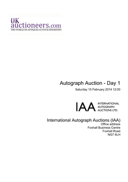 Autograph Auction - Day 1 Saturday 15 February 2014 12:00