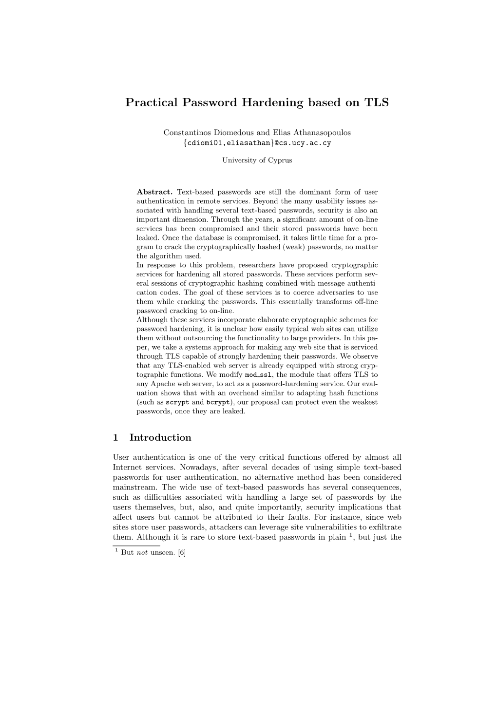 Practical Password Hardening Based on TLS