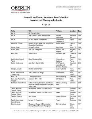 James R. and Susan Neumann Jazz Collection Inventory of Photography Books