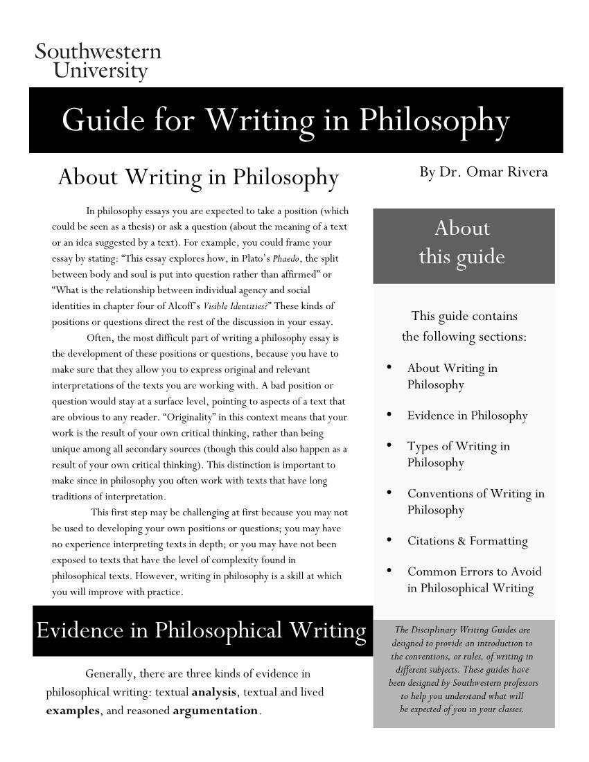Guide for Writing in Philosophy