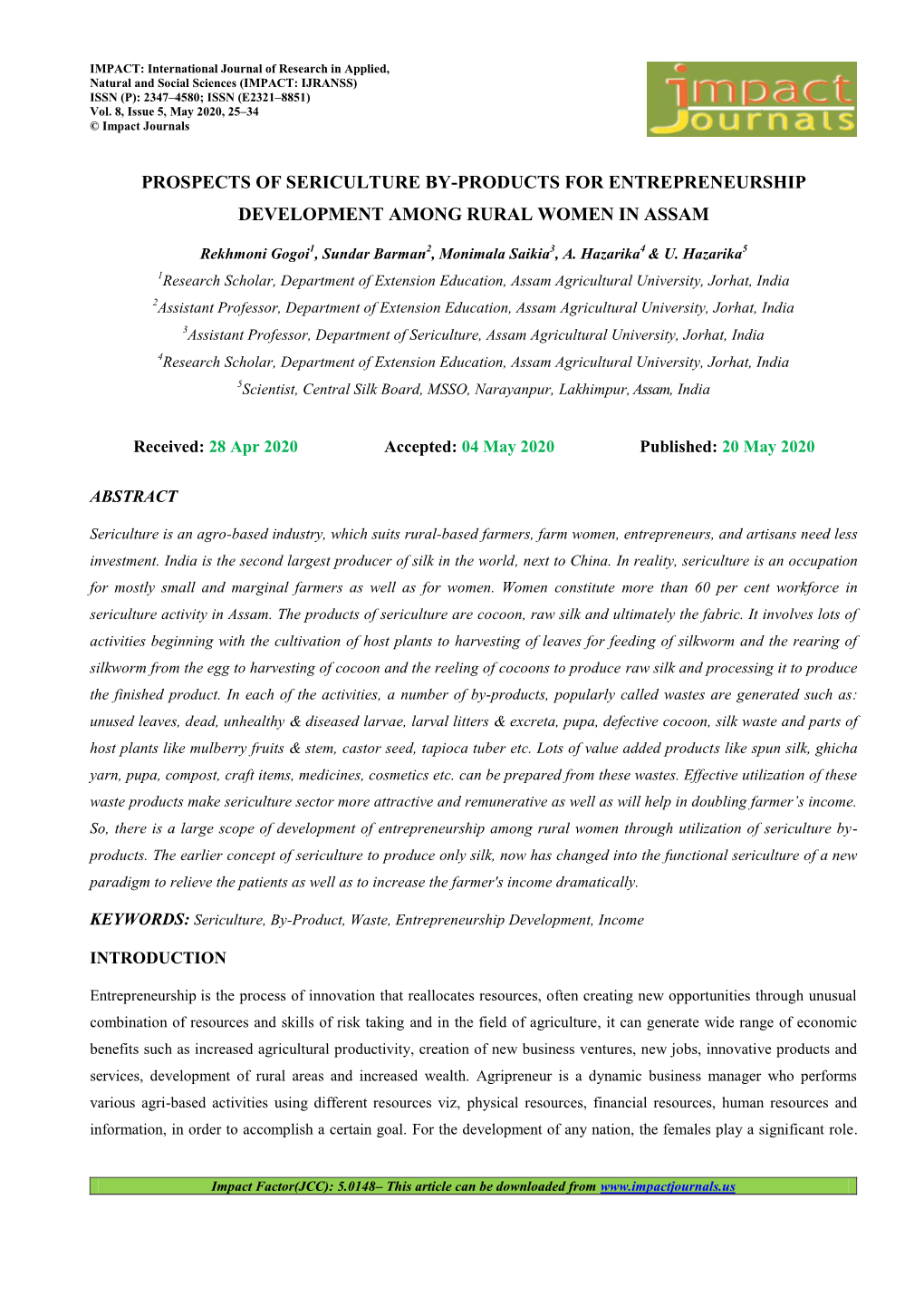 Prospects of Sericulture By-Products for Entrepreneurship Development Among Rural Women in Assam