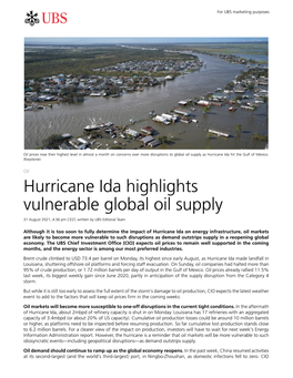 Hurricane Ida Highlights Vulnerable Global Oil Supply