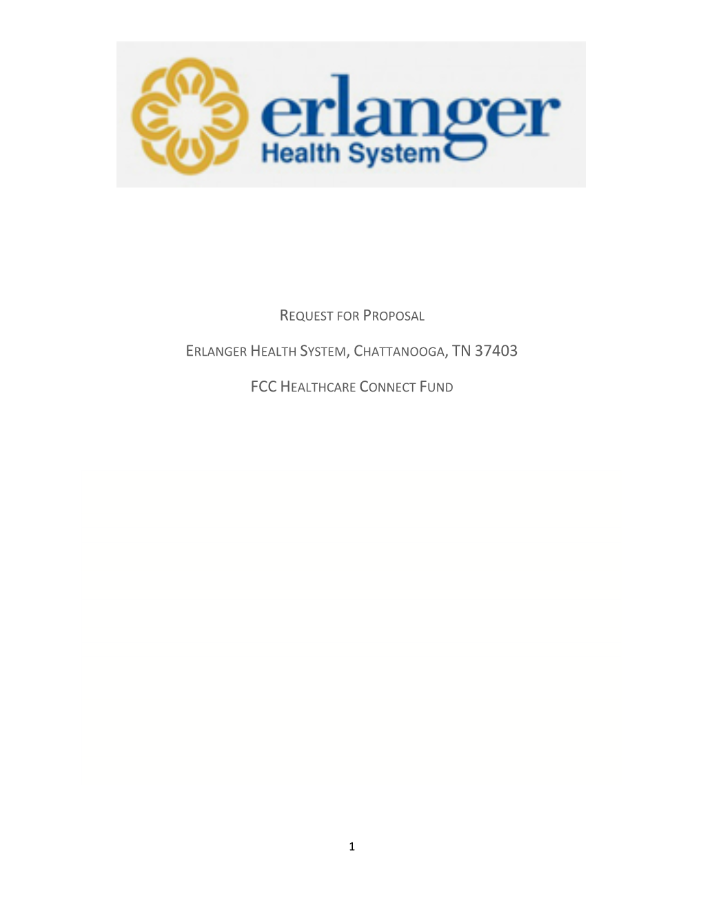 Request for Proposal Erlanger Health System, Chattanooga, Tn 37403 Fcc Healthcare Connect Fund