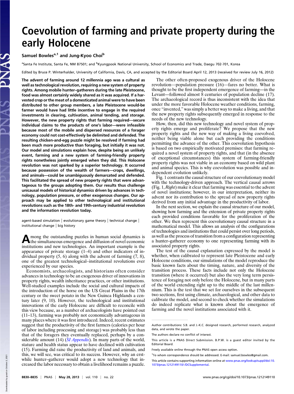 Coevolution of Farming and Private Property During the Early Holocene