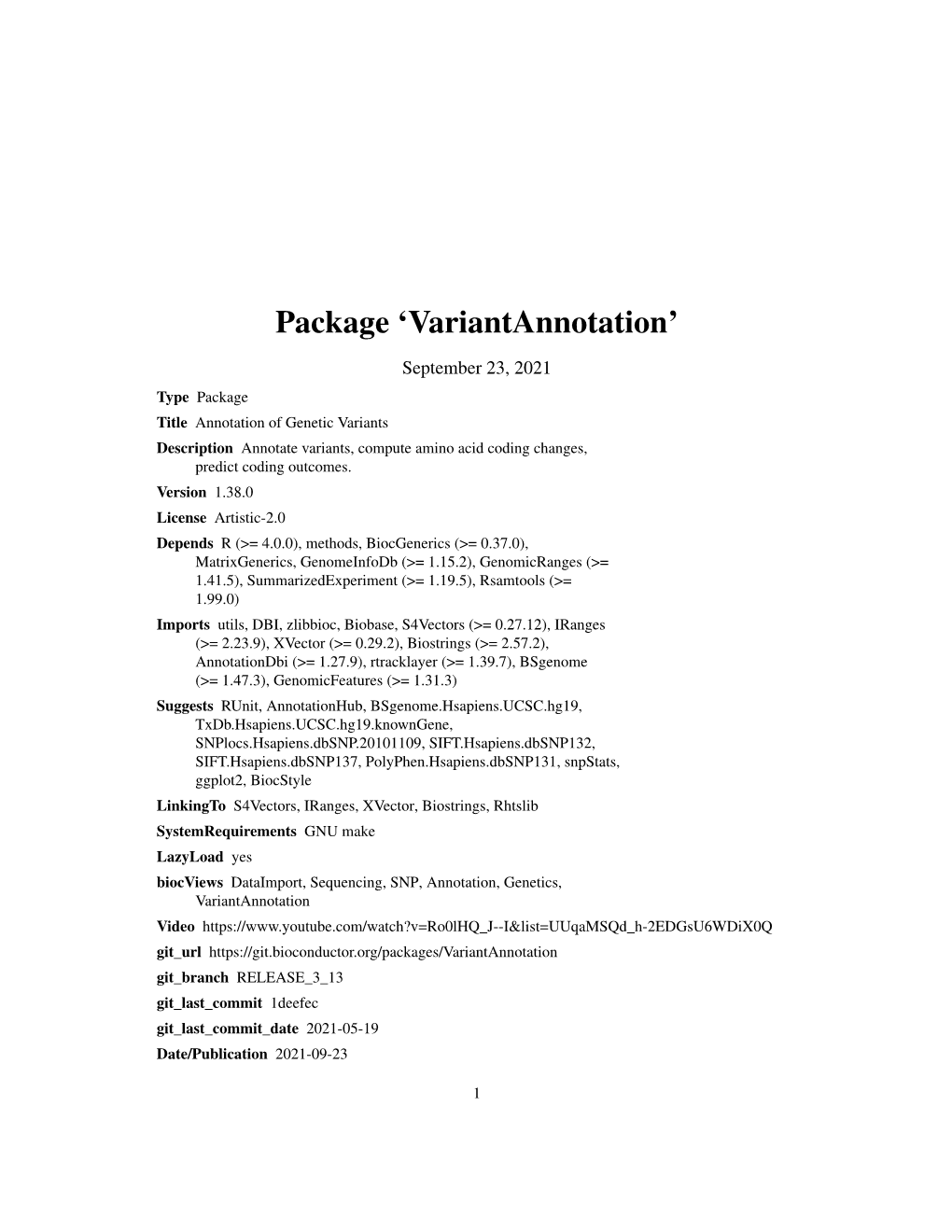 Variantannotation: Annotation of Genetic Variants