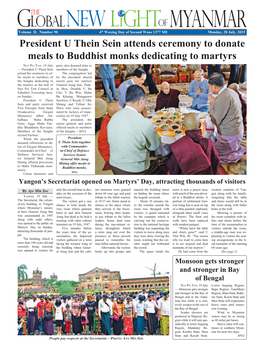 President U Thein Sein Attends Ceremony to Donate Meals to Buddhist Monks Dedicating to Martyrs