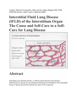 Interstitial Fluid Lung Disease (IFLD) of the Interstitium Organ the Cause and Self-Care to a Self- Cure for Lung Disease