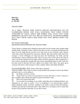 Interview June 2006 P. 102-109 TRACEY EMIN AS a GIRL