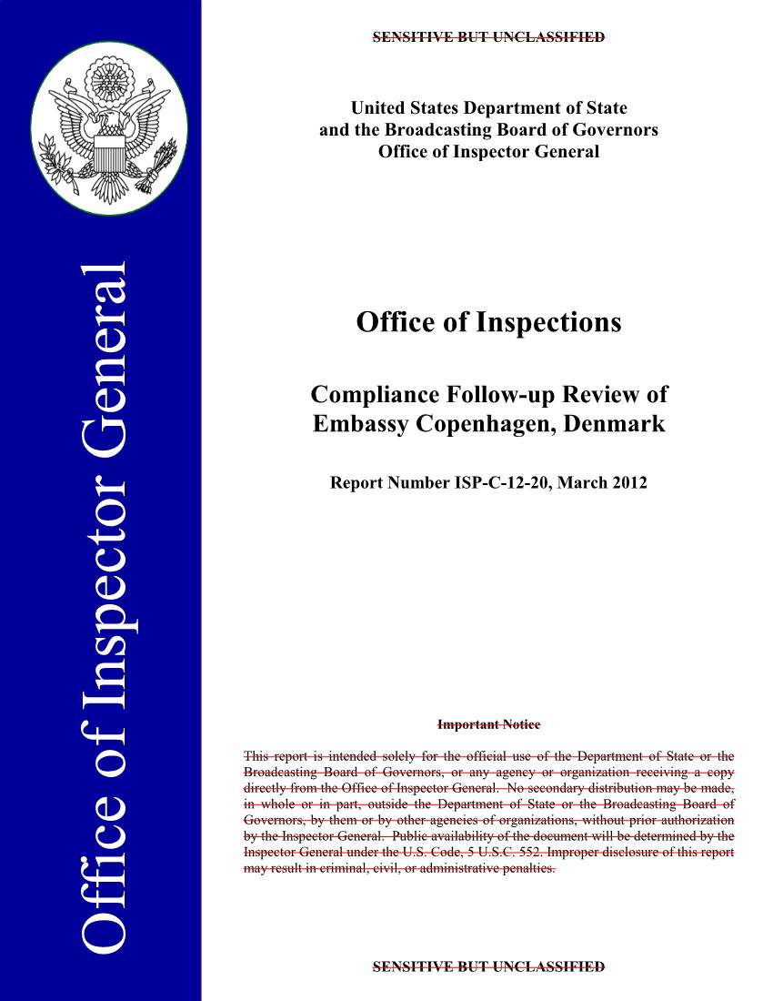 Compliance Follow-Up Review of Embassy Copenhagen, Denmark