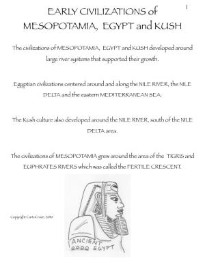 EARLY CIVILIZATIONS of MESOPOTAMIA, EGYPT and KUSH