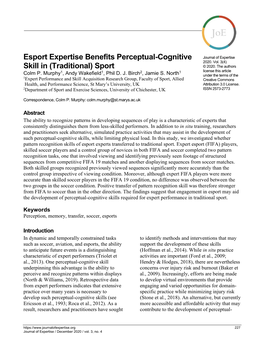 Esport Expertise Benefits Perceptual-Cognitive Skill In