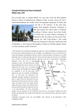 Unexplored Historical Sites in Monland Mathias Jenny, 2003
