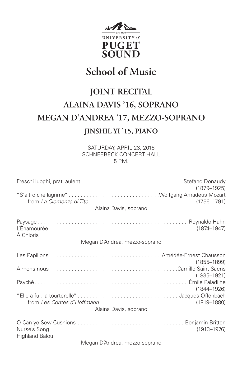 Joint Recital Alaina Davis '16, Soprano Megan D'andrea