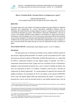 Trabalho Apresentado No GP Games, XVIII Encontro Dos Grupos De Pesquisas Em Comunicação, Evento Componente Do 41º Congresso Brasileiro De Ciências Da Comunicação
