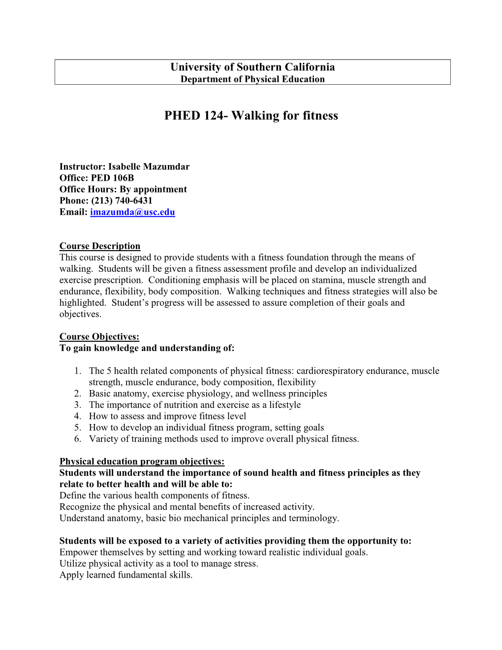 PHED 124- Walking for Fitness