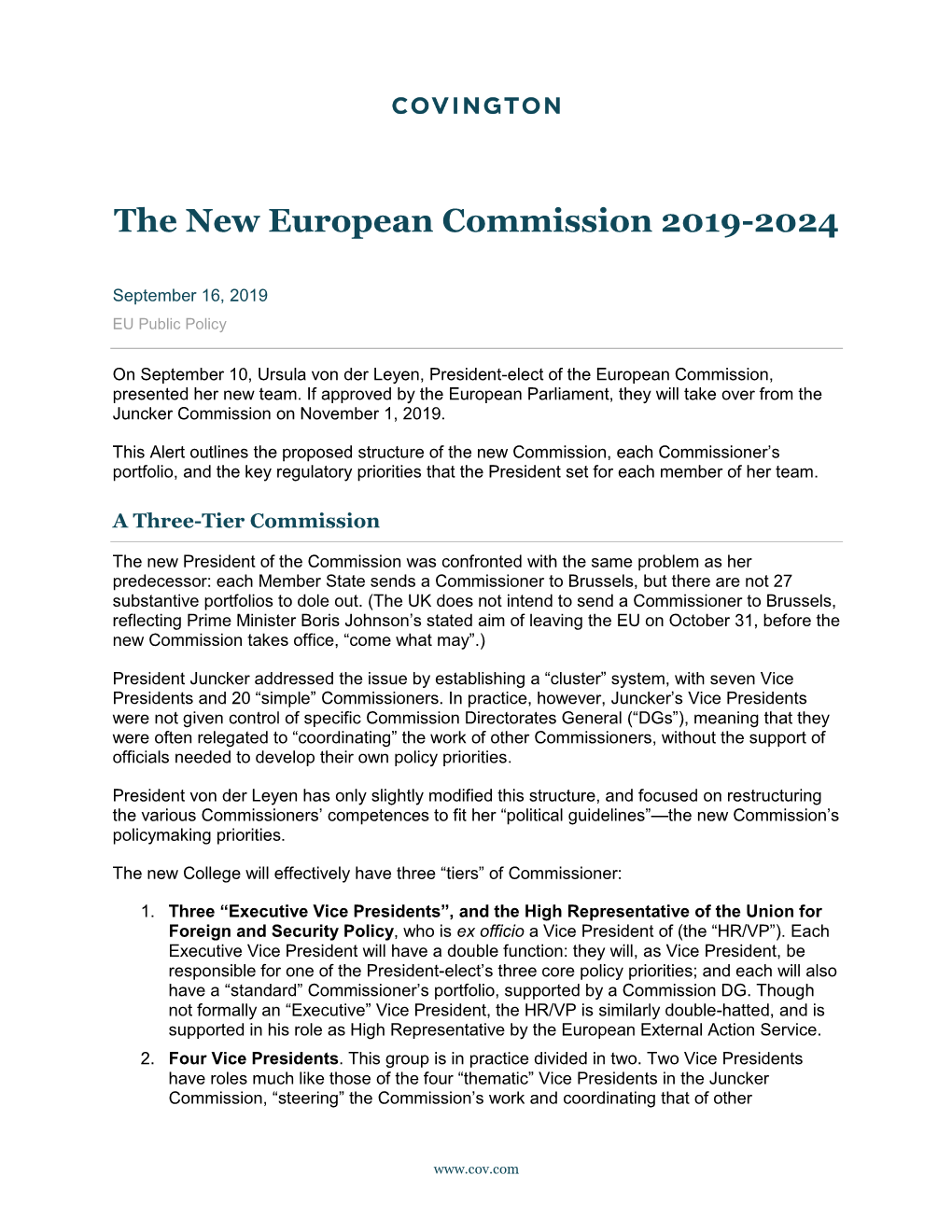 The New European Commission 2019-2024