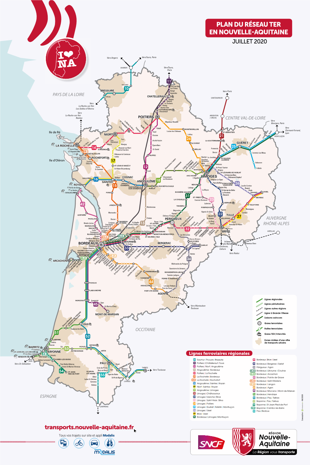 Plan Du Réseau Ter En Nouvelle-Aquitaine Juillet 2020