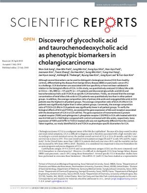 Discovery of Glycocholic Acid and Taurochenodeoxycholic Acid As Phenotypic Biomarkers in Cholangiocarcinoma