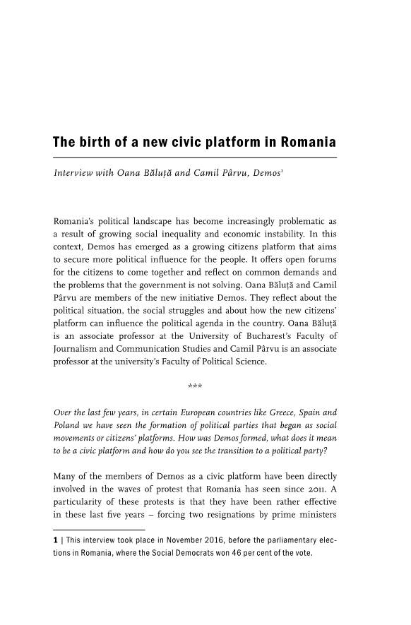 The Birth of a New Civic Platform in Romania