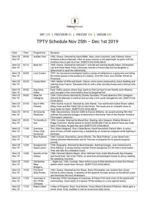 TPTV Schedule Nov 25Th – Dec 1St 2019