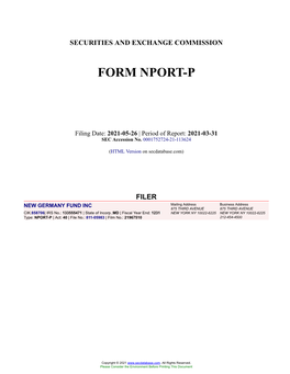 NEW GERMANY FUND INC Form NPORT-P Filed