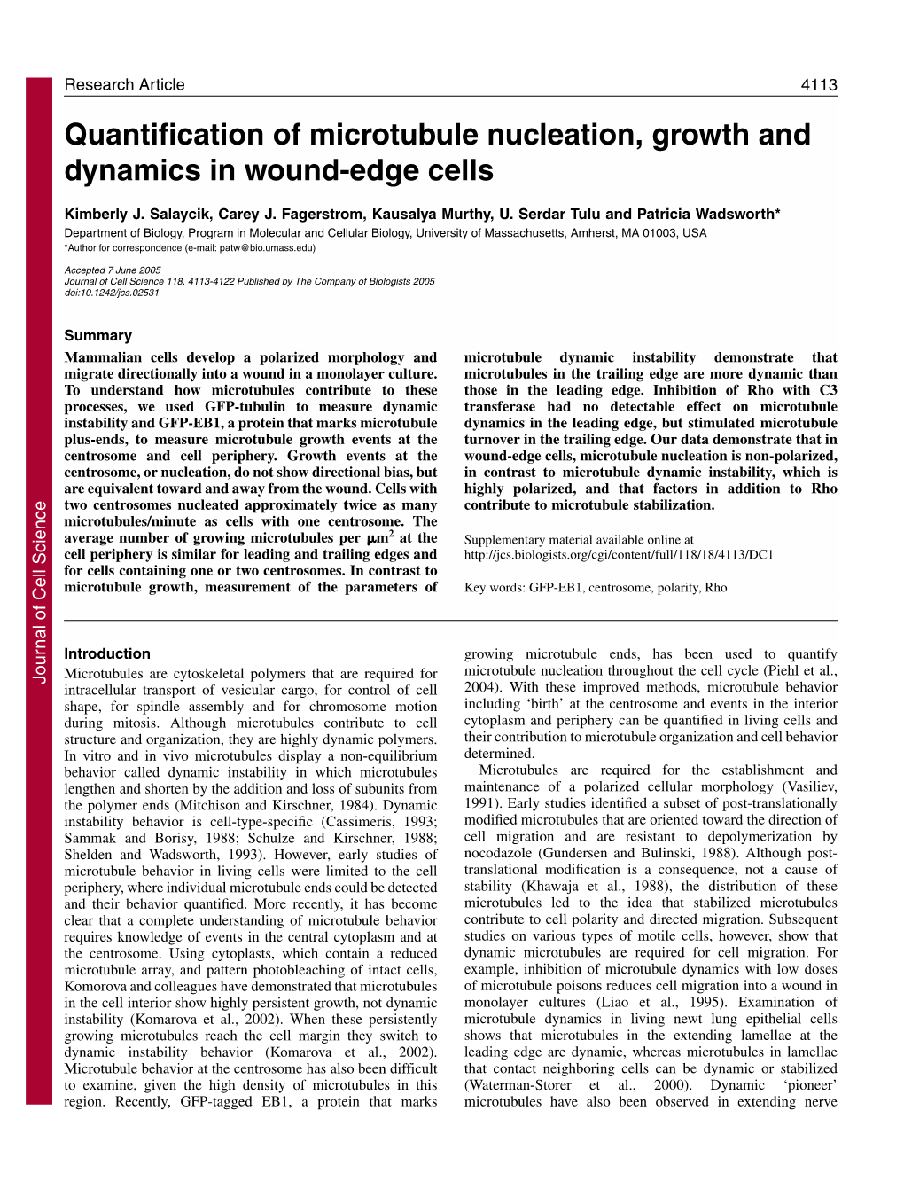 Quantification of Microtubule Nucleation, Growth and Dynamics in Wound-Edge Cells