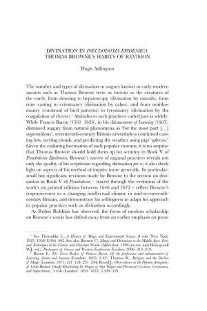 Divination in Pseudodoxia Epidemica: Thomas Browne's