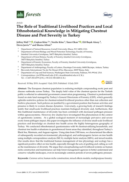 The Role of Traditional Livelihood Practices and Local Ethnobotanical Knowledge in Mitigating Chestnut Disease and Pest Severity in Turkey