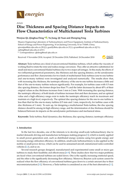 Disc Thickness and Spacing Distance Impacts on Flow Characteristics of Multichannel Tesla Turbines