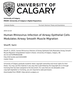 Human Rhinovirus Infection of Airway Epithelial Cells Modulates Airway Smooth Muscle Migration