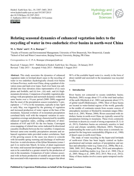 Relating Seasonal Dynamics of Enhanced Vegetation Index to the Recycling of Water in Two Endorheic River Basins in North-West China