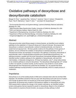 Oxidative Pathways of Deoxyribose and Deoxyribonate Catabolism