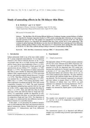 Study of Annealing Effects in In–Sb Bilayer Thin Films