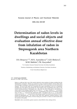 Determination of Radon Levels in Dwellings and Social Objects and Evaluation Annual Effective Dose from Inhalation of Radon in Stepnogorsk Area Northern Kazakhstan