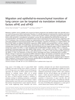 Migration and Epithelial-To-Mesenchymal Transition of Lung Cancer Can Be Targeted Via Translation Initiation Factors Eif4e and E