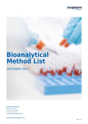 Anapharm Bioanalytics Method List