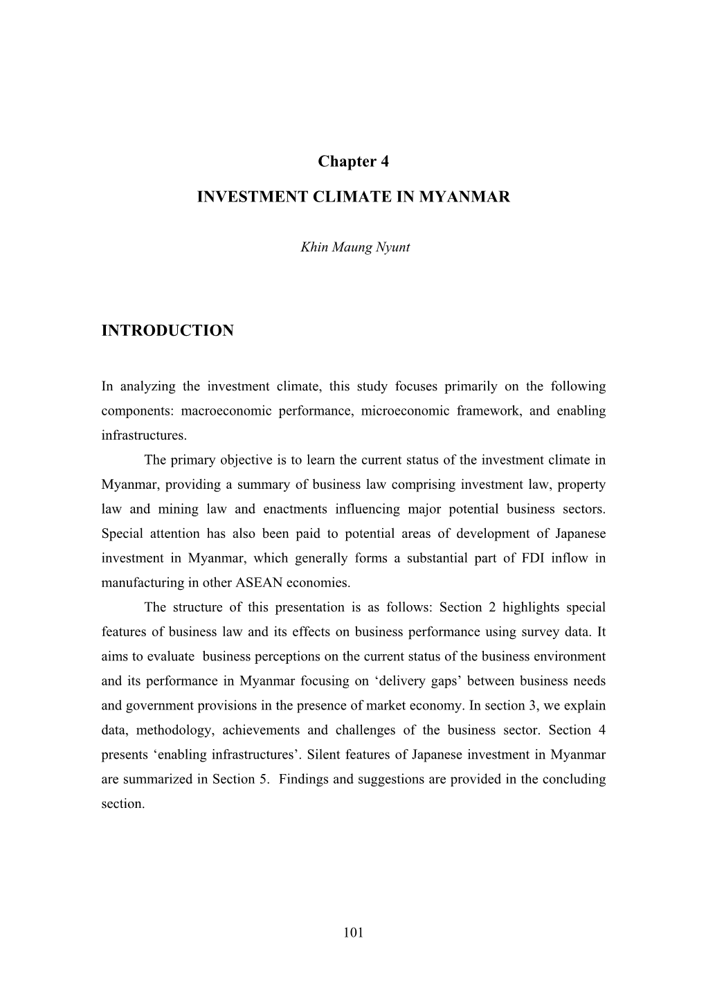 Investment Climate in Myanmar