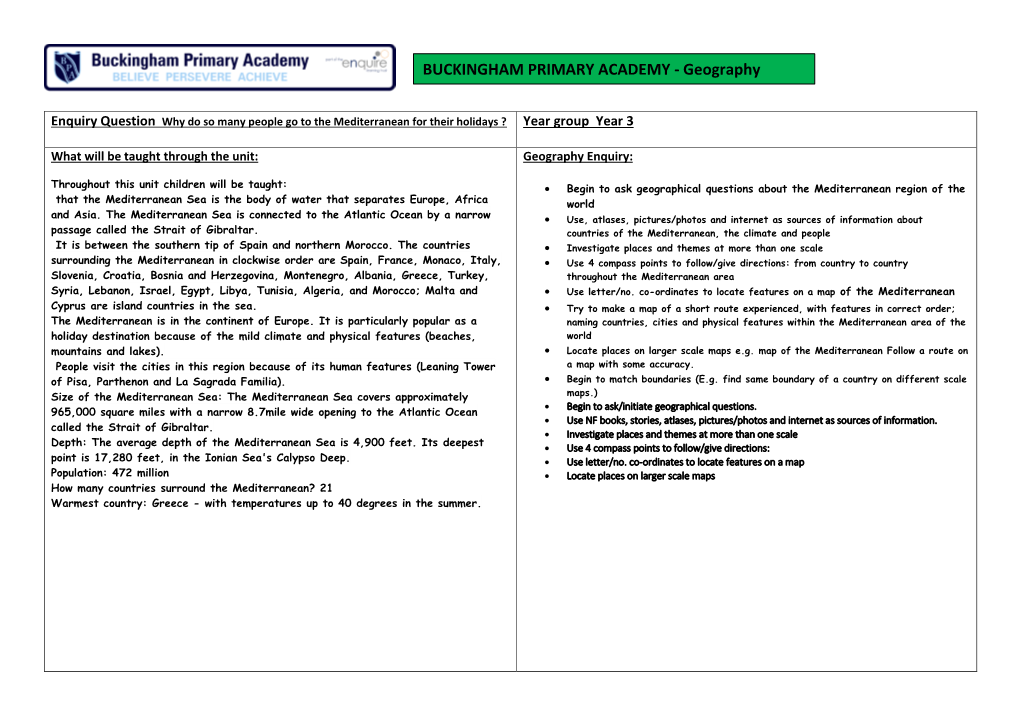 BUCKINGHAM PRIMARY ACADEMY - Geography