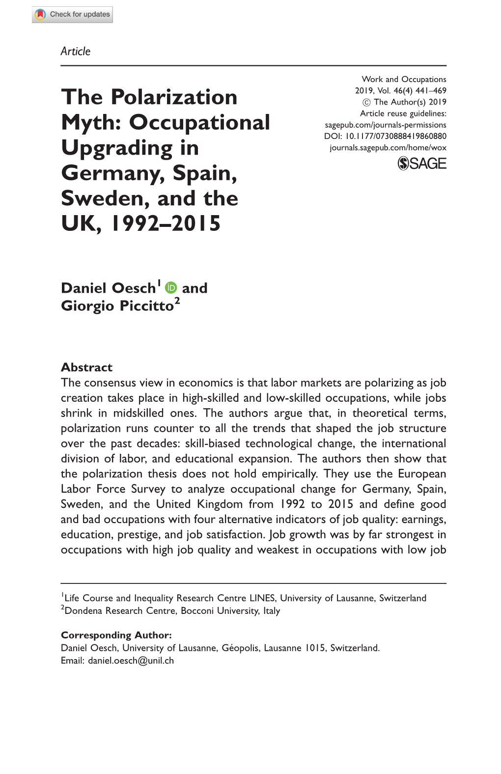 The Polarization Myth: Occupational Upgrading in Germany, Spain